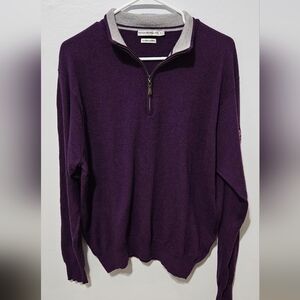 PETER MILLAR Mens’ Purple 1/2 1/4 Zip 100% Merino Wool Sweater Size XL B12 Emb.